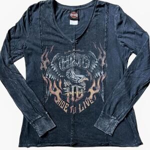 Vintage Y2K Harley-Davidson Long Sleeve Shirt Women's Size Large COLUMBUS